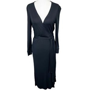 Diane Von Furstenberg Wrap Midi Dress 8 Black Long Sleeve DVF